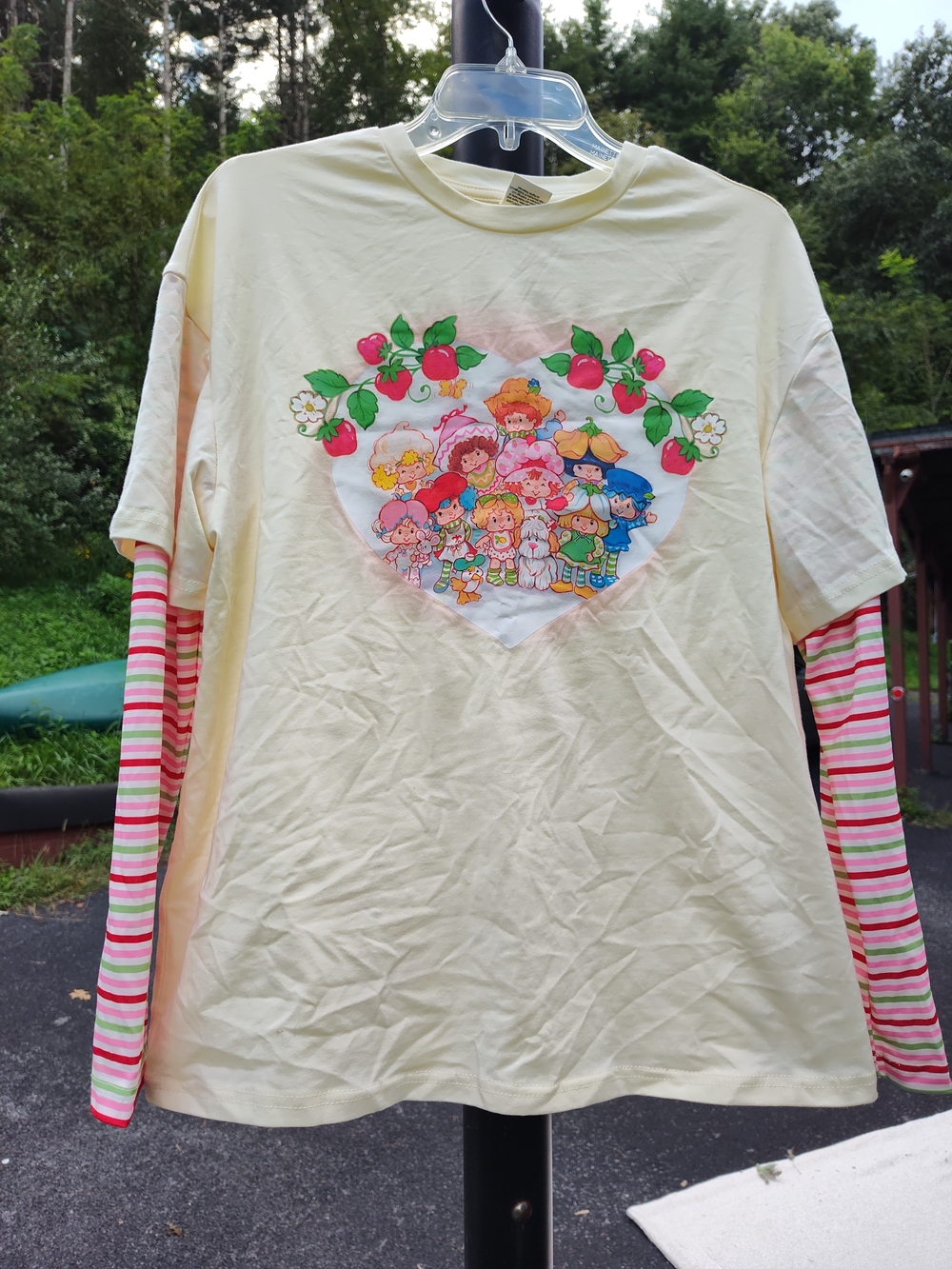 Cream Strawberry Patch Long-Sleeve Layered Tee for Kids